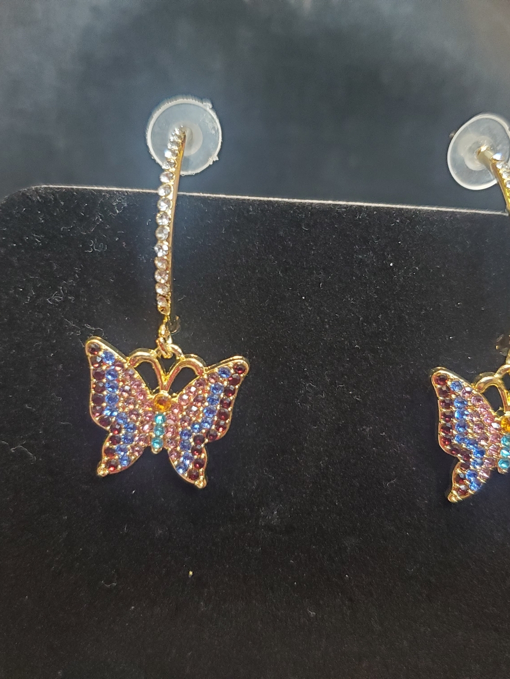 Gold Butterfly Hoop Earrings with Multicolor Crystals